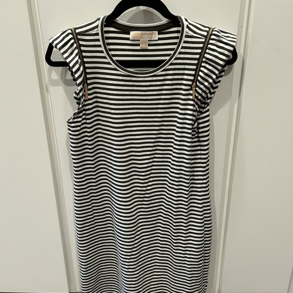 Green and white striped tshirt dress